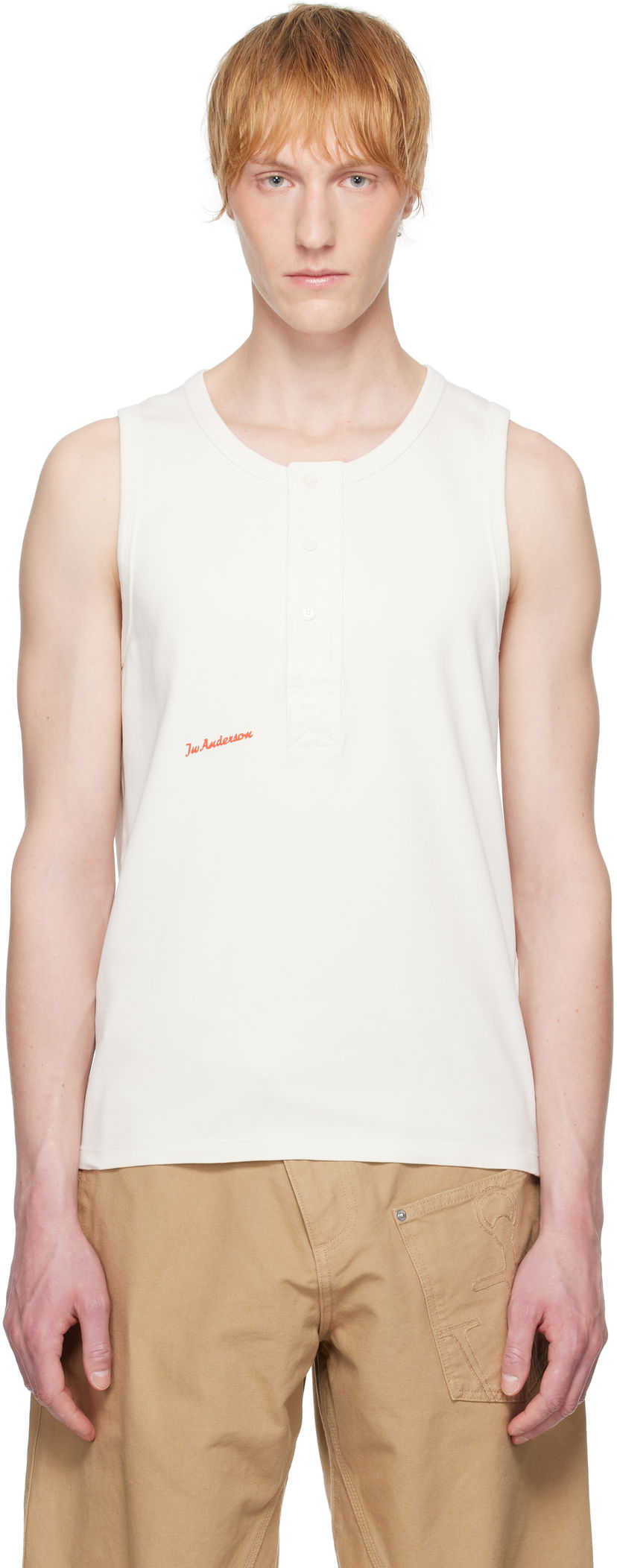 Linne JW Anderson JW Anderson Henley Woven Tank Top Vit | JO0267-PG1810