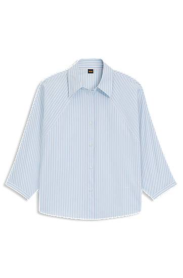 Skjorta BOSS Relaxed-Fit Striped Cotton Poplin Blouse Blå | 50543553, 0