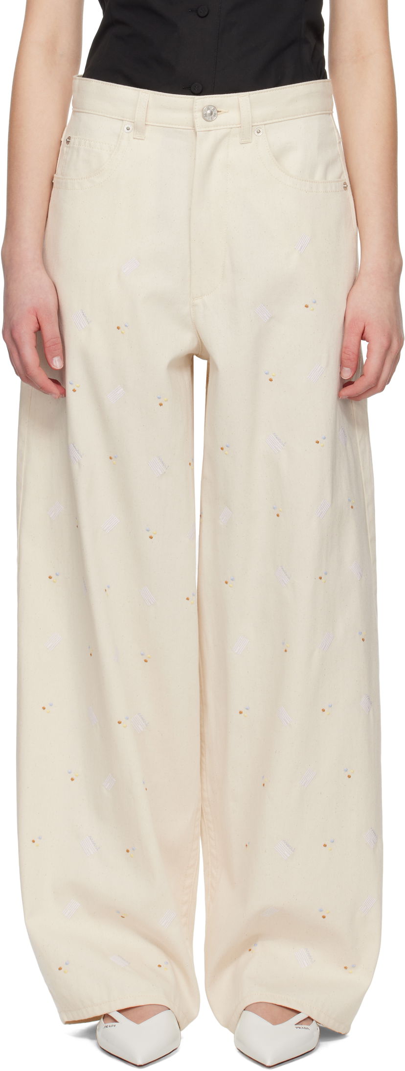 Jeans Marni Marni Embroidered Denim Jeans Beige | PAJD0586S0 USCX58