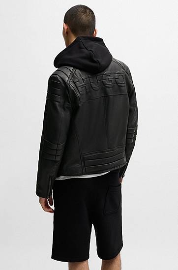 Jacka BOSS Leather Racing Jacket with 3D Detailing Svart | 50530780, 1