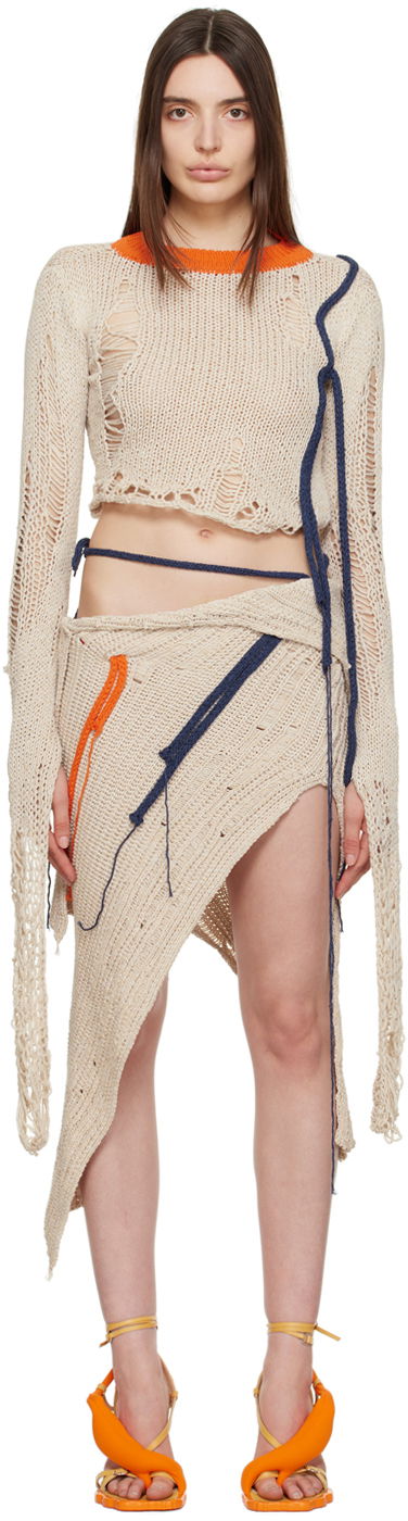 Kjol Ottolinger Ottolinger Distressed Knit Top Beige | 705101
