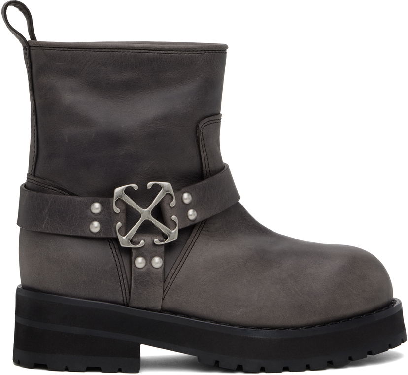 Kläder Off-White Off-White Off Track Leather Boots Grå | OWID057F24LEA0010772