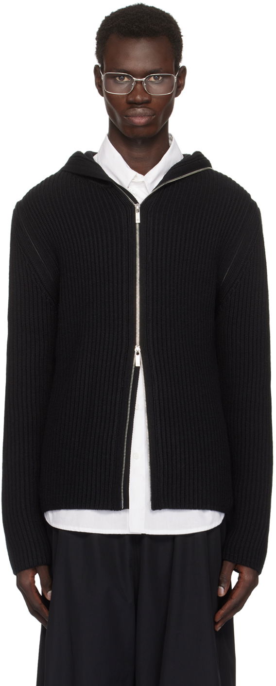 Sweater Helmut Lang Helmut Lang Rib Knit Zip Hoodie Svart | O07HM799