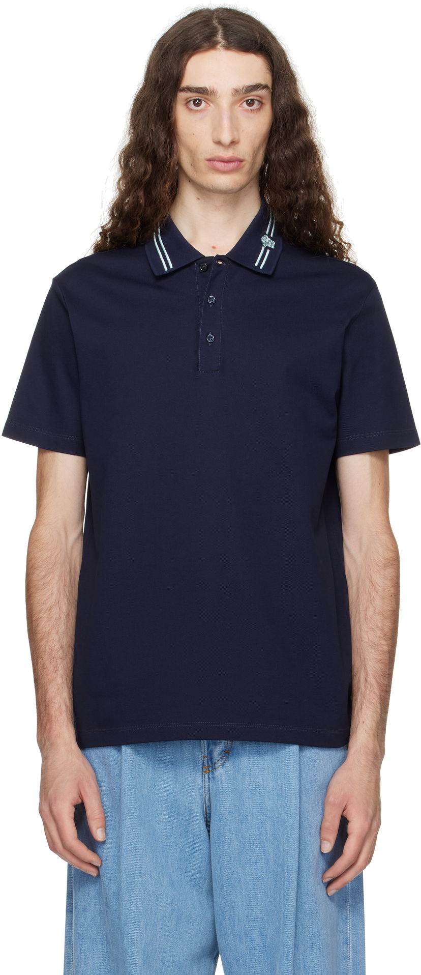 Polotröja Versace Versace Embroidered Medusa Polo Mörkblå | 1013906_1A13463