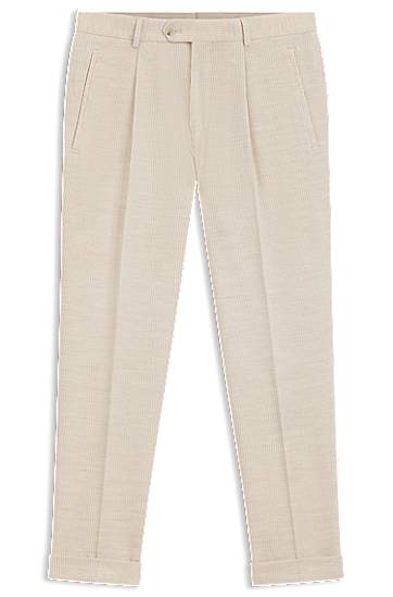Byxor BOSS Relaxed-fit pleated trousers in cotton-alpaca corduroy Beige | 50549641