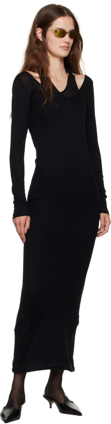 Klä Jean Paul Gaultier Jean Paul Gaultier Ribbed Twisted Double Layer Piercing Midi Dress Svart | 25/03-W-DR014-J000-00, 3