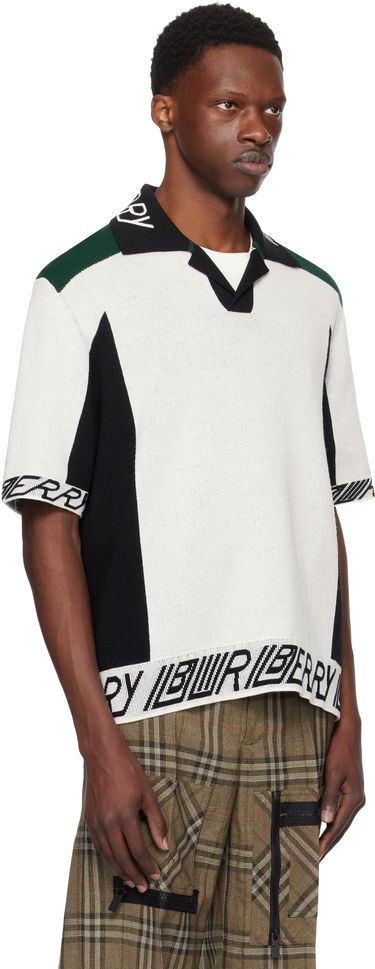 Sweater Burberry Burberry Logo Trim Wool Polo Vit | 8110074, 1