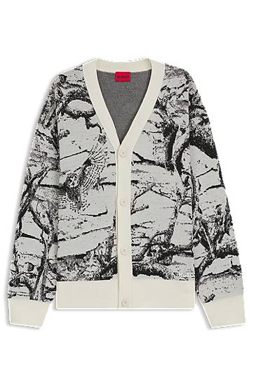 Sweater BOSS Oversized-fit Cardigan with Birch Tree and Owl Jacquard Pattern Flerfärgad | 50546872, 0