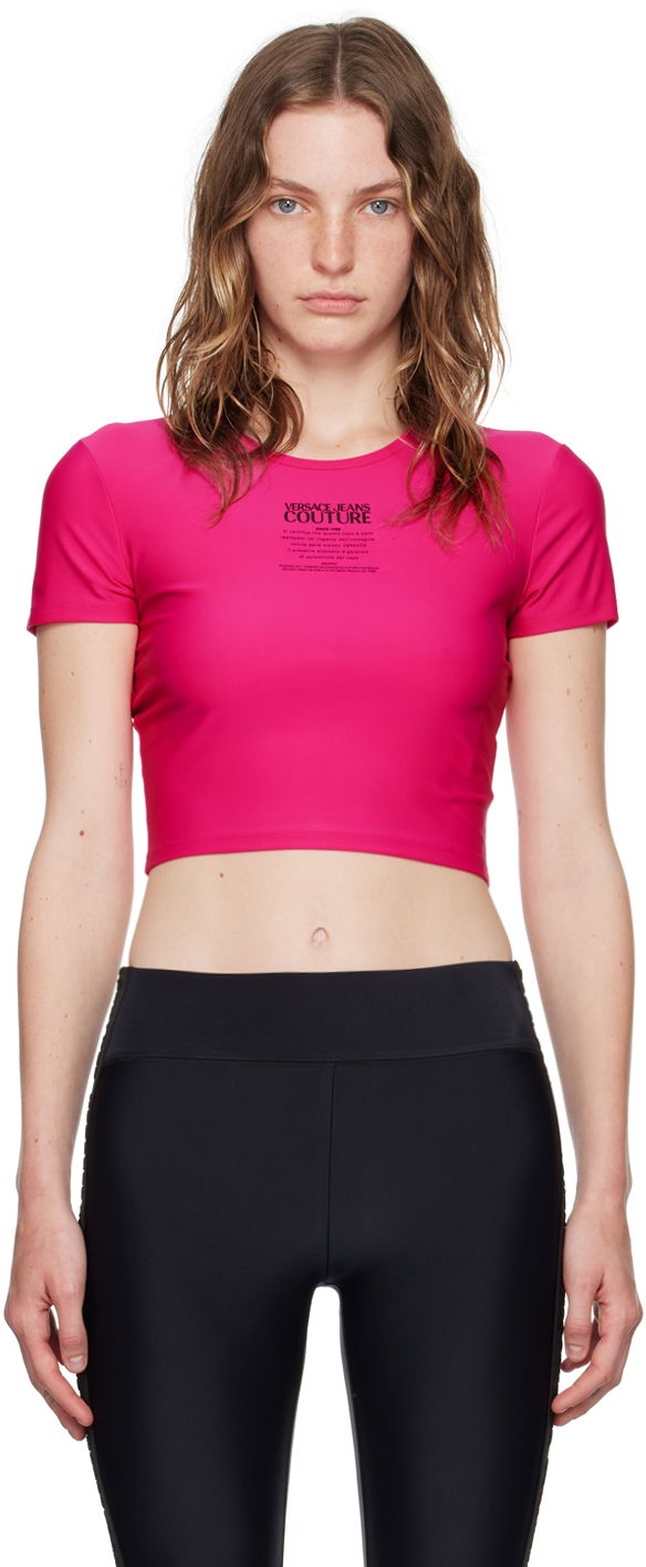 T-shirt Versace Jeans Couture Pink Printed Logo T-Shirt Rosa | E77HAH602_EJ0148