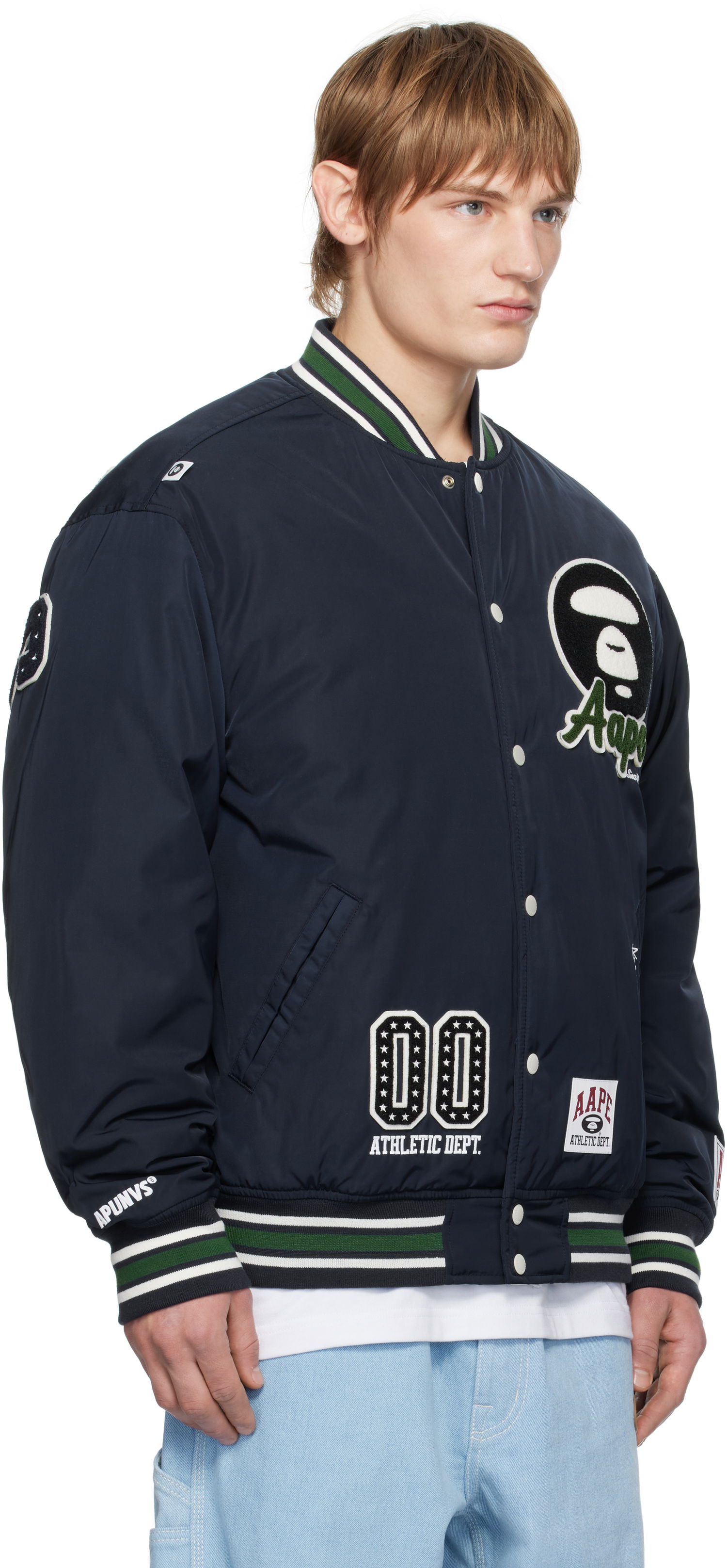 Bomberjacka AAPE by A Bathing Ape AAPE By A Bathing Ape Moonface Logo Varsity Jacket Mörkblå | AAPJKM7676XXNNYD, 1
