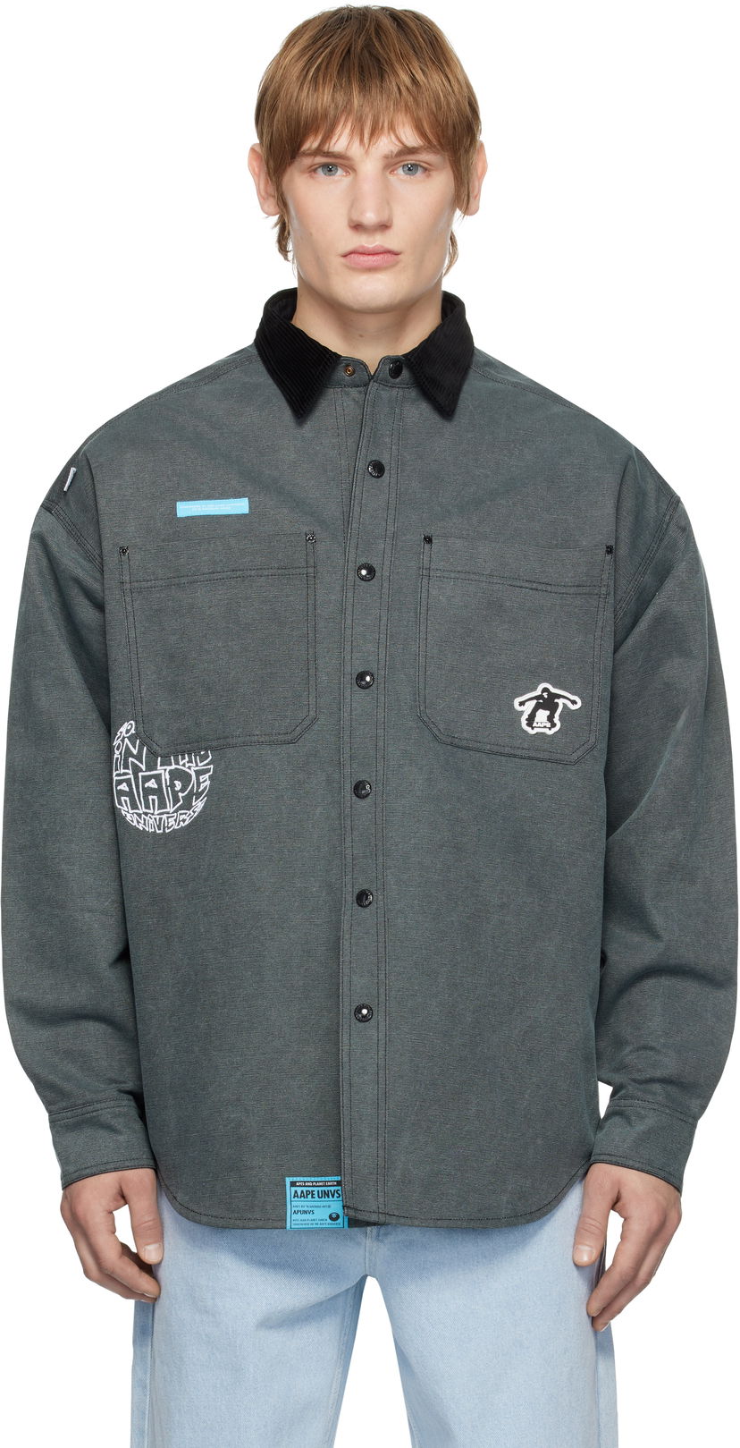 Skjorta AAPE by A Bathing Ape AAPE by A Bathing Ape Reversible Logo Button Down Shirt Grå | AAPSTM8502XXNBKL