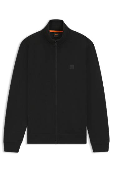 Sweater BOSS Cotton Terry Zip-Up Jacket with Logo Badge Svart | 50511709
