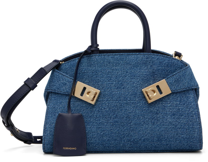 Handväska FERRAGAMO Ferragamo XS Hug Denim Top Handle Bag Blå | 783820