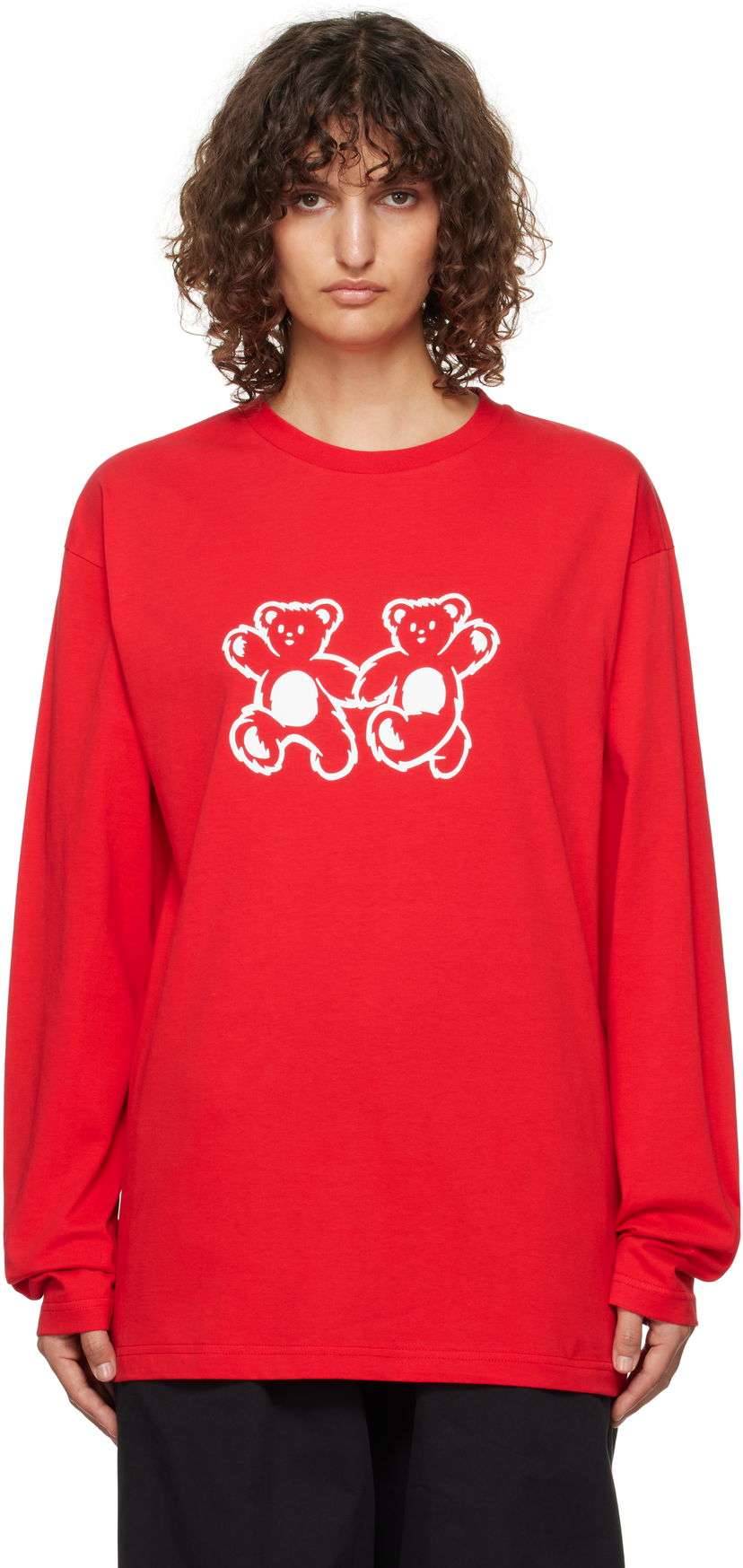 T-shirt We11done We11done Teddy Twins Long Sleeve T-Shirt Röd | WD-TT3-24-750-U-RD