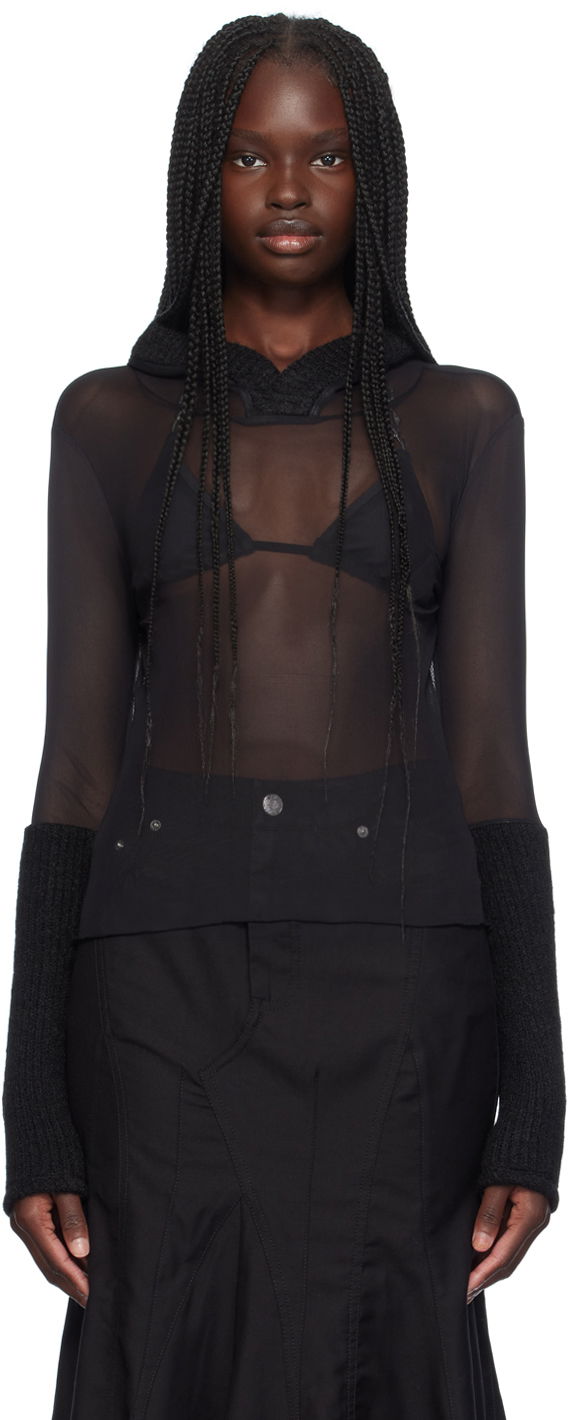 Sweater Miaou Miaou Mari Sheer Mesh Hoodie Svart | 8105PM2BLK