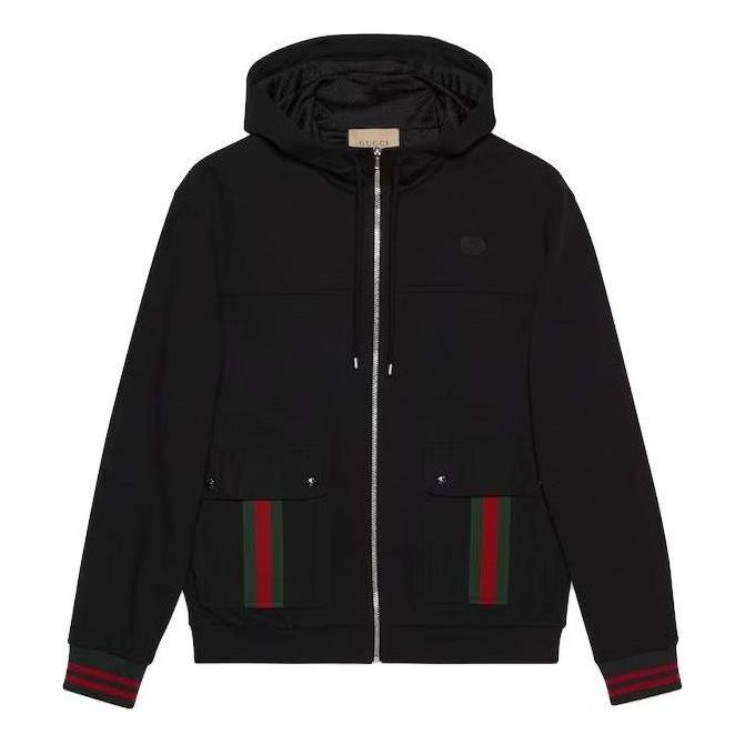 Sweatshirt Gucci Jersey Hooded Jacket With Web Svart | 752187-XJFQV-1043, 0