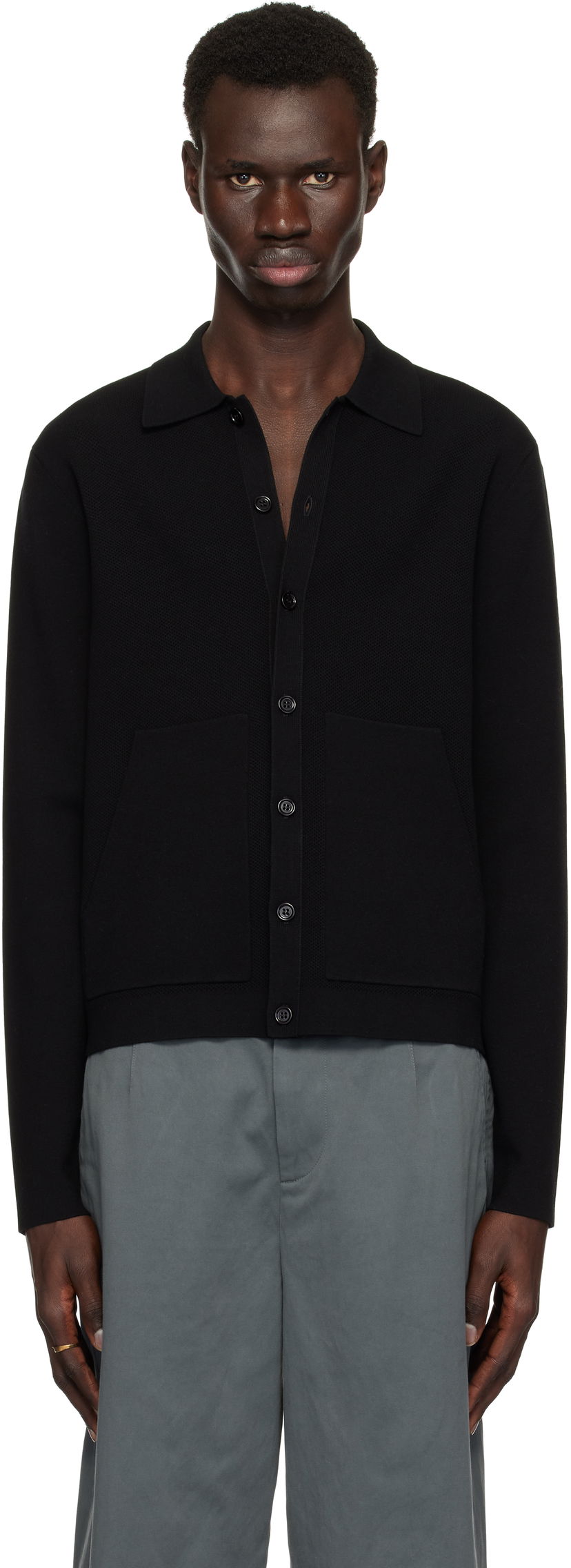 Sweater Dries Van Noten Dries Van Noten Spread Collar Knit Cardigan Svart | 251-021228-1701