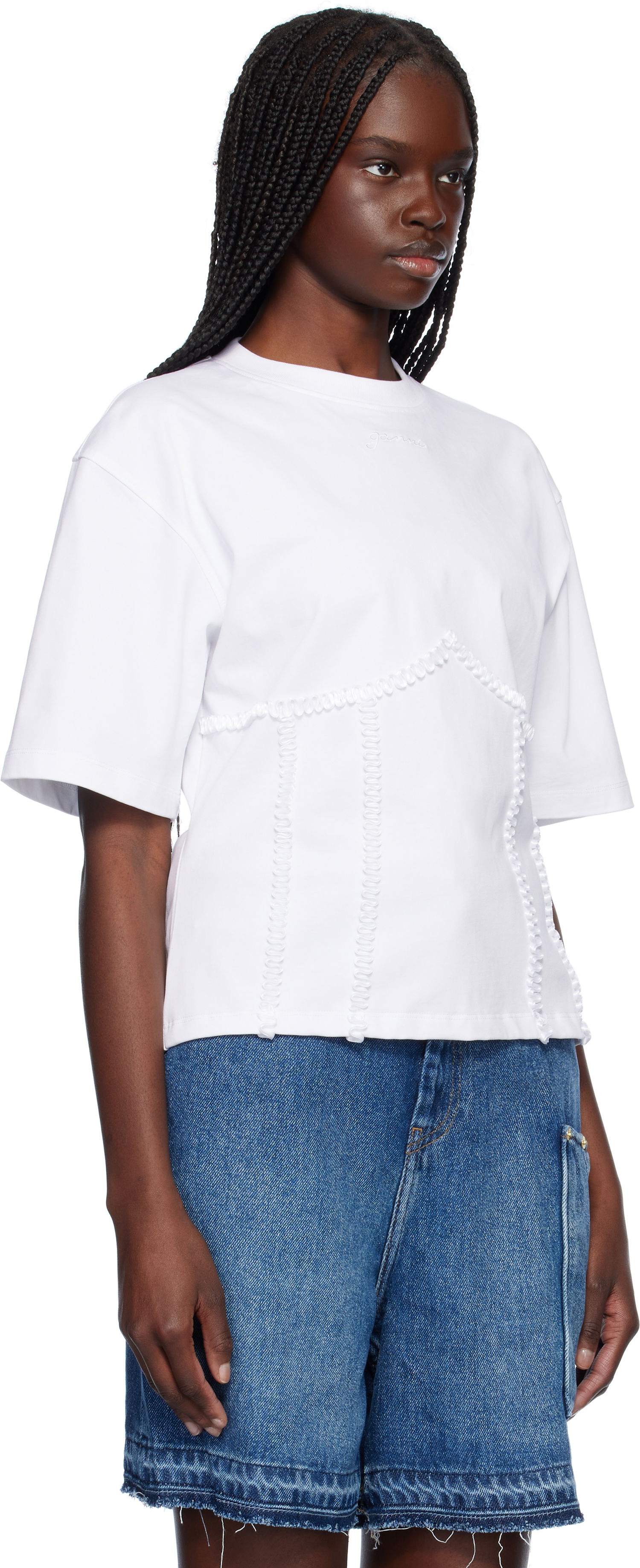 T-shirt GANNI Ganni Cotton Tie Back T-Shirt Vit | T4149, 1