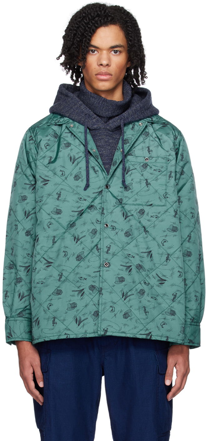 Jacka BEAMS BEAMS PLUS Quilted Fishing Print Jacket Grön | 38180380139
