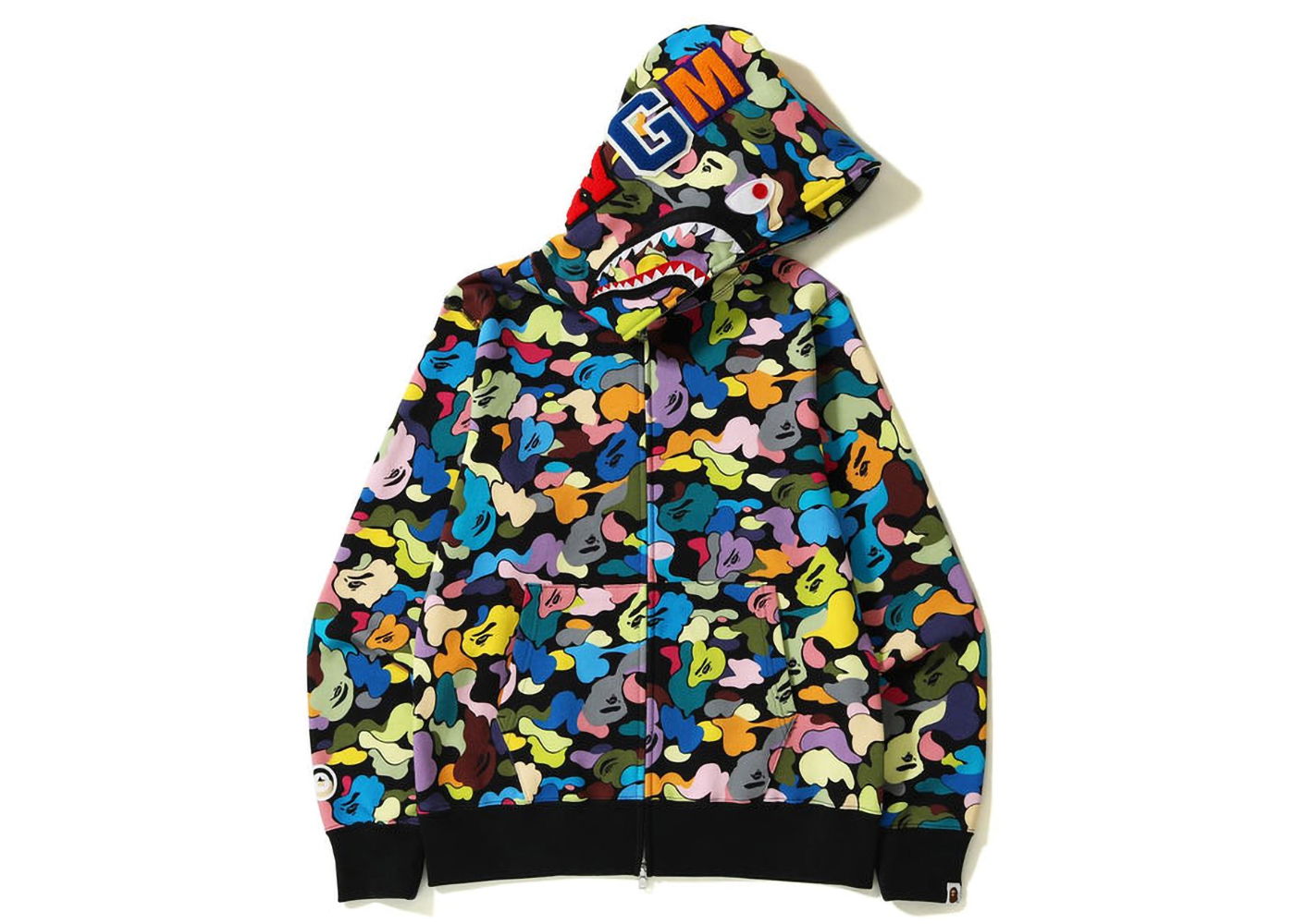 Sweatshirt BAPE Multi Camo Shark Full Zip Hoodie Svart | 1I70-115-005, 0