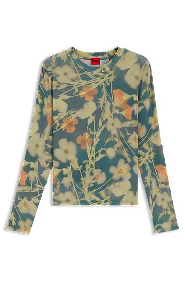 T-shirt BOSS Floral Print Stretch-Mesh Top Flerfärgad | 50542422