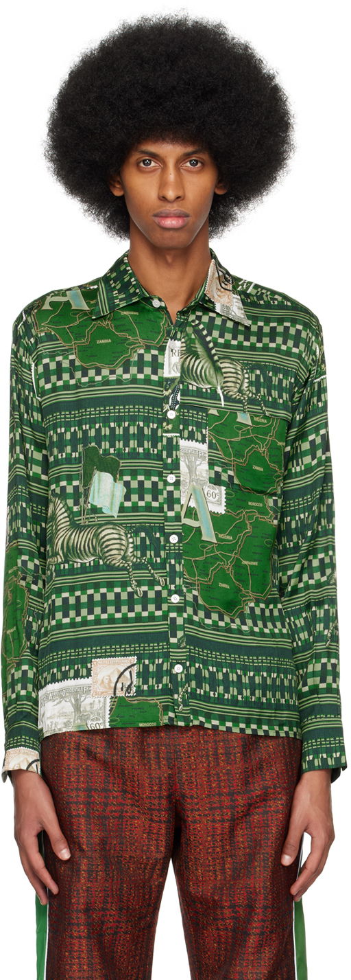 Skjorta Ahluwalia Map Print Long Sleeve Shirt Grön | M-AHLU-TO011-SS23-FA99-GR