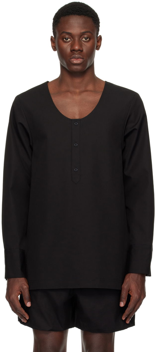 Skjorta We11done Scoop Neck Long Sleeve Shirt Svart | WD-BL1-24-151-M-BK