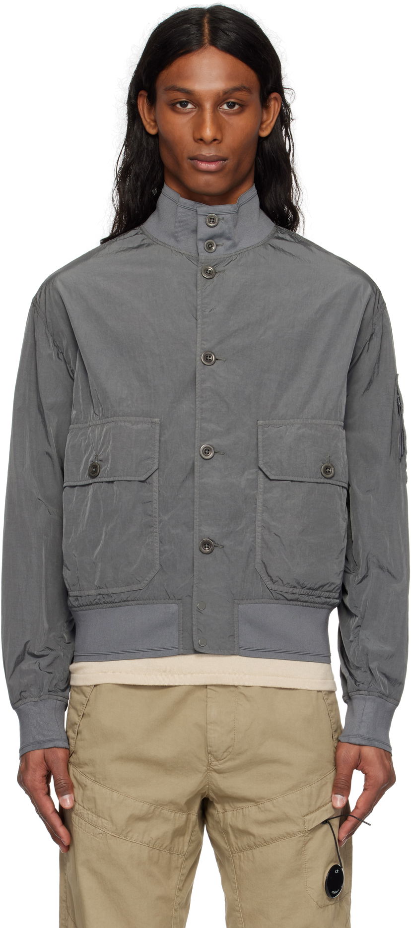 Bomberjacka C.P. Company C.P. Company Chrome-R Full Button Jacket Grå | 18CMOW014A-005904G