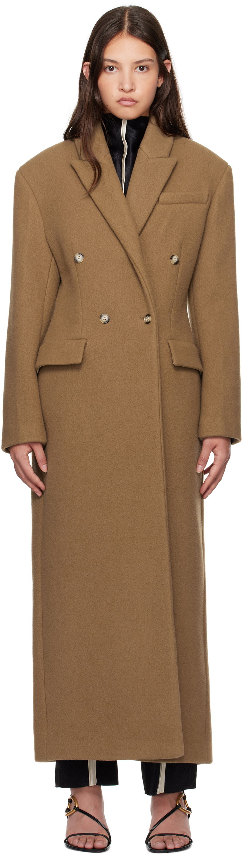 Rockar Nanushka Nanushka Ferris Double-Breasted Long Coat Brun | NW24FWOW40076
