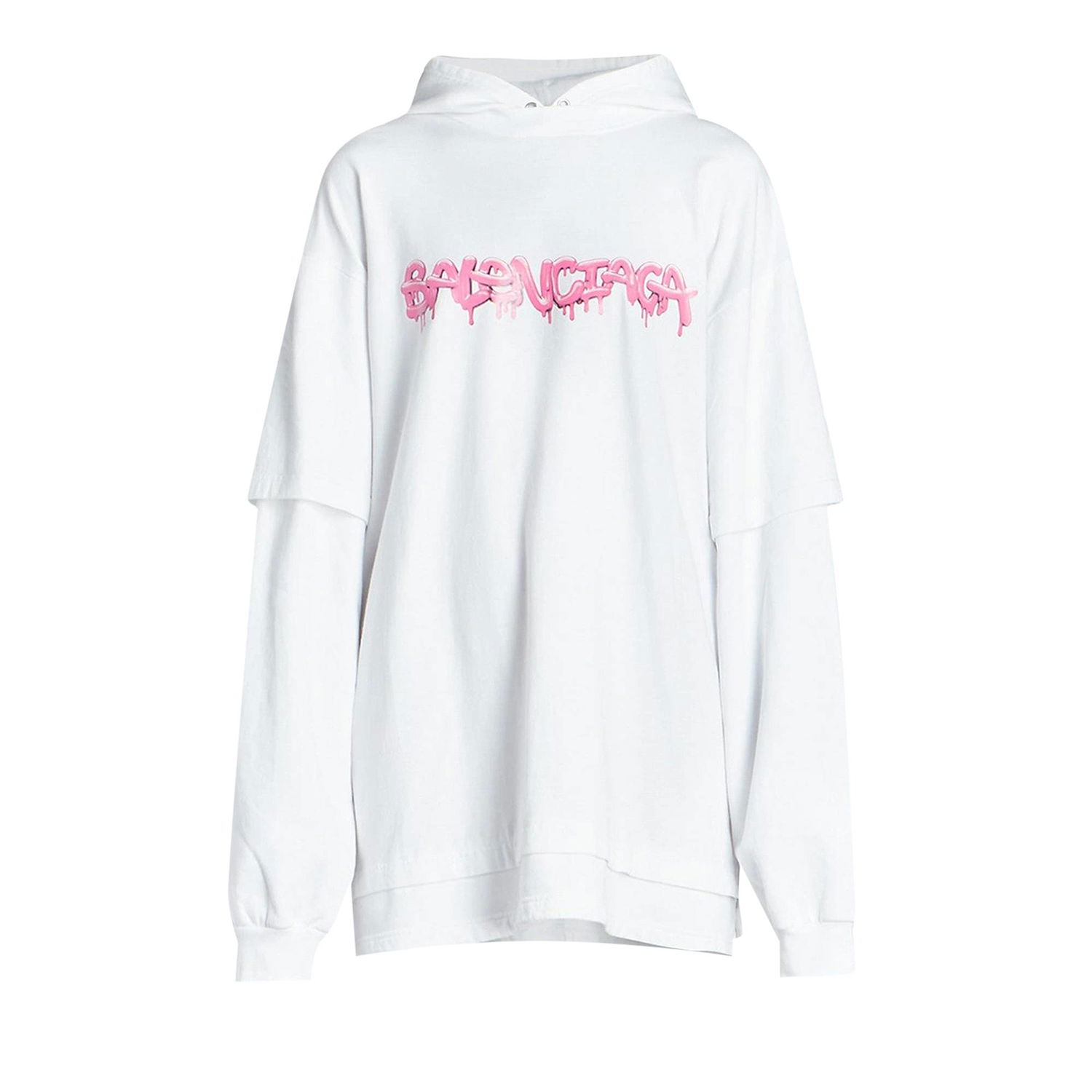 Sweatshirt Balenciaga Double Sleeve Hoodie Vit | 681029 TLVF1 0901, 1