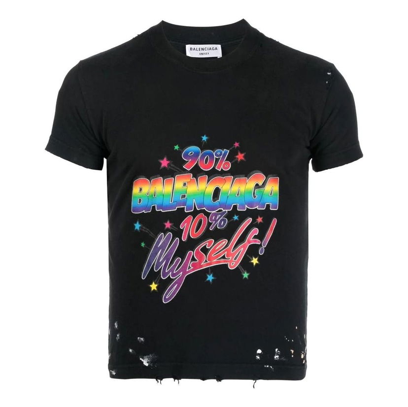 T-shirt Balenciaga Balenciaga Distressed Graphic Jersey T-Shirt Svart | 612964TMVH31055