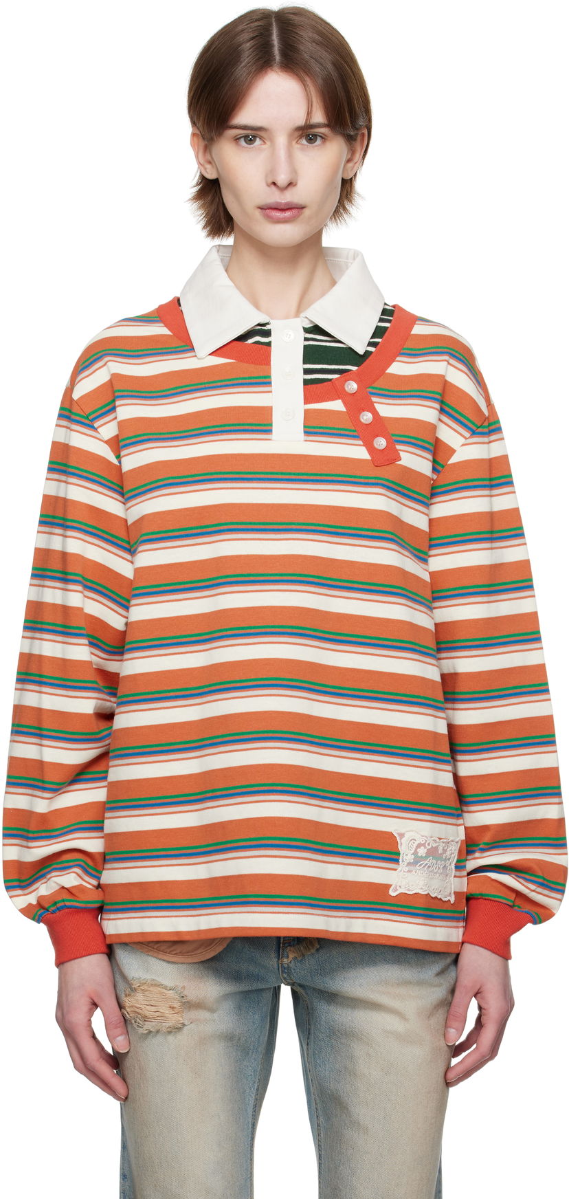 Polotröja Andersson Bell Andersson Bell Striped Long Sleeve Polo Orange | atb1259w