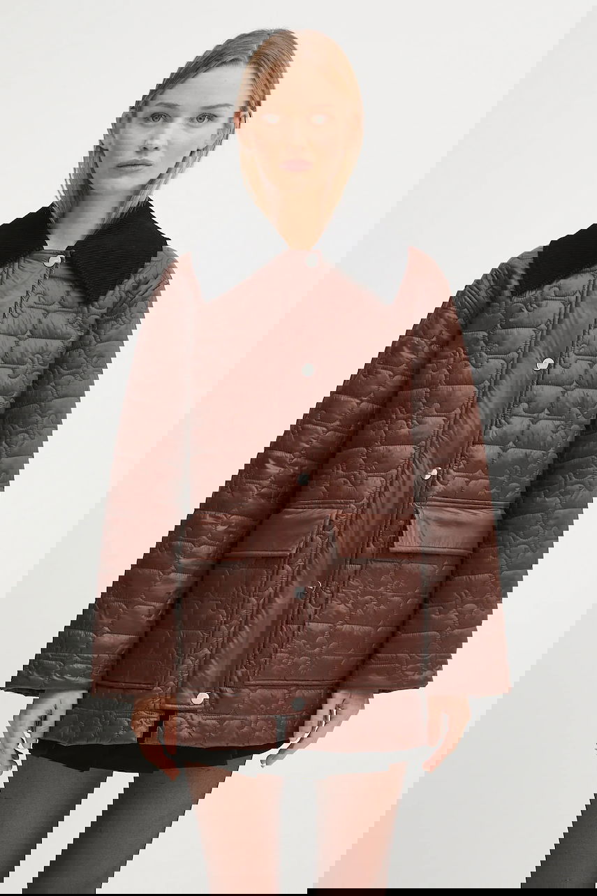 Jacka GANNI GANNI Shiny Quilt Midi Jacket Brun | W0397, 0