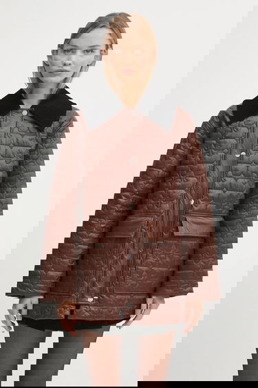 Jacka GANNI GANNI Shiny Quilt Midi Jacket Brun | W0397, 0