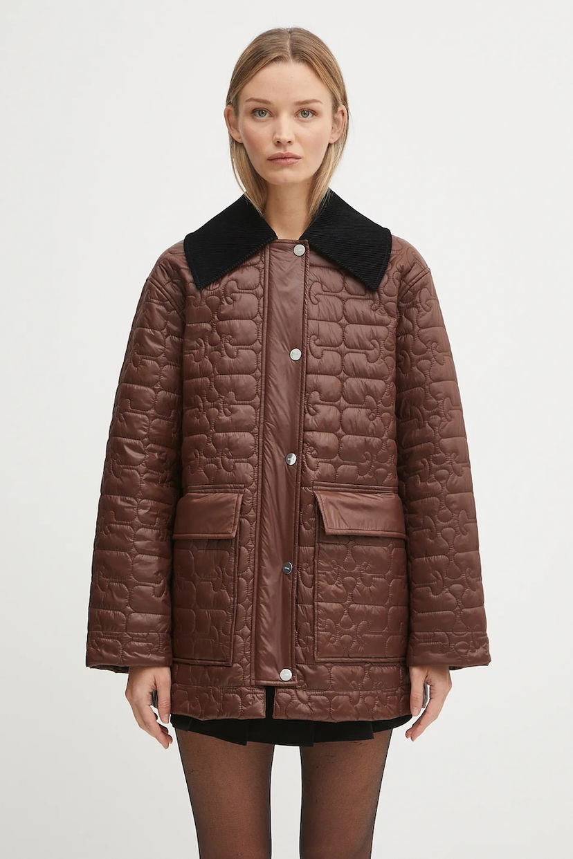 Jacka GANNI GANNI Shiny Quilt Midi Jacket Brun | W0397