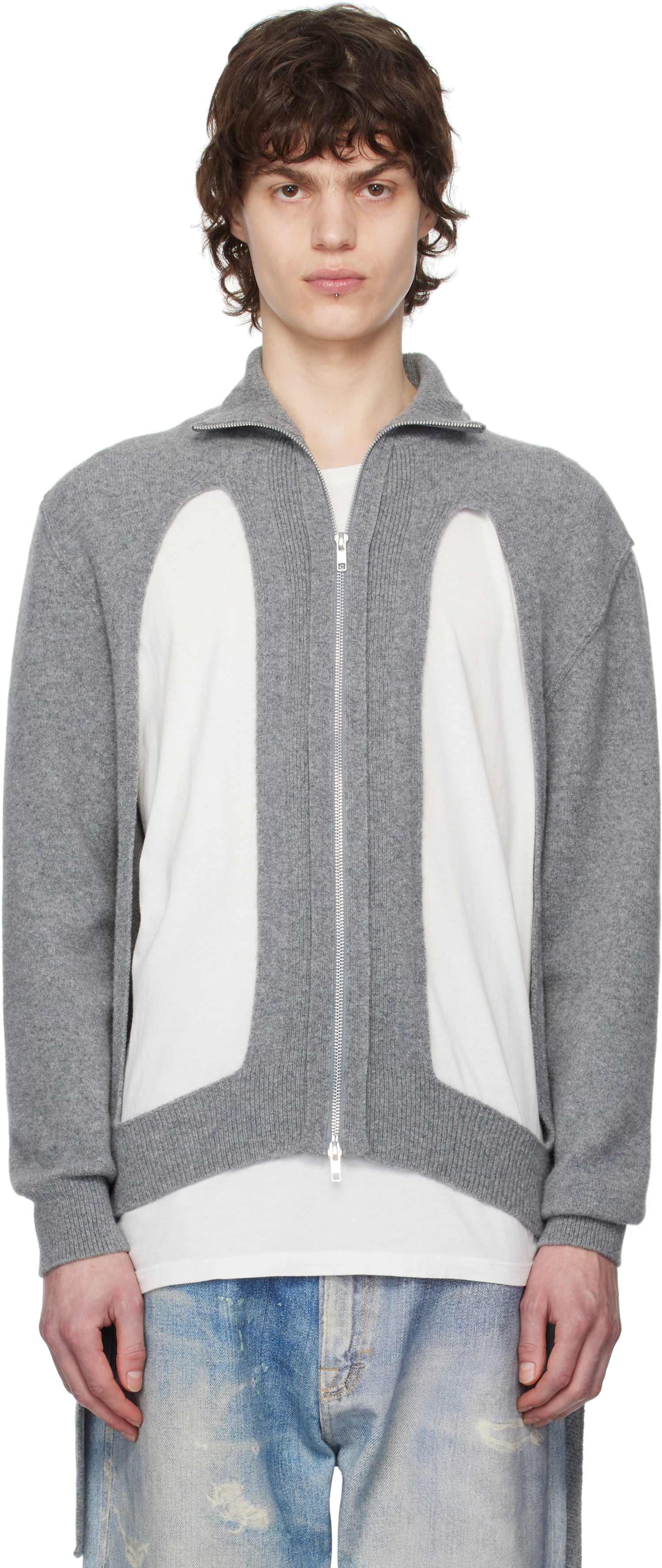 Sweater Simone Rocha Simone Rocha Zip Up Cut Out Window Cardigan Grå | LMK4M 0660, 0