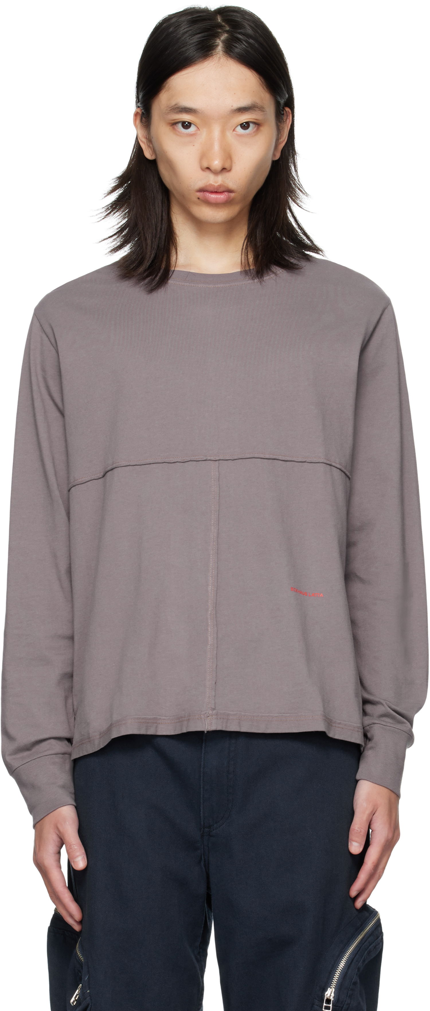 T-shirt Eckhaus Latta Eckhaus Latta Lapped Long Sleeve T-Shirt Grå | 302-EL-PF25-SK, 0