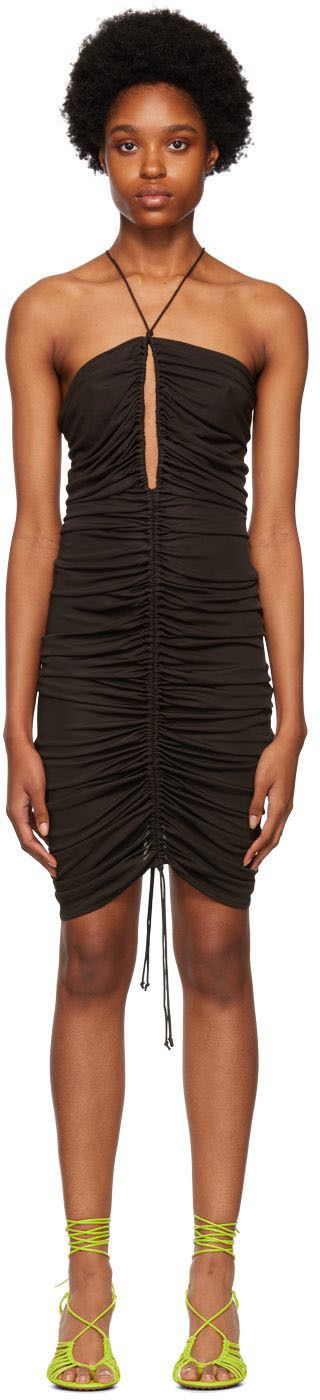 Klä Bottega Veneta Halter Neck Ruched Mini Dress Svart | 711482 VKUQ0