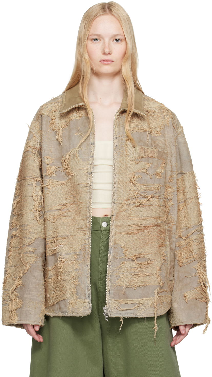Jacka Diesel Diesel D-Ivar-Fsg Distressed Denim Jacket Beige | A18111 007AZ