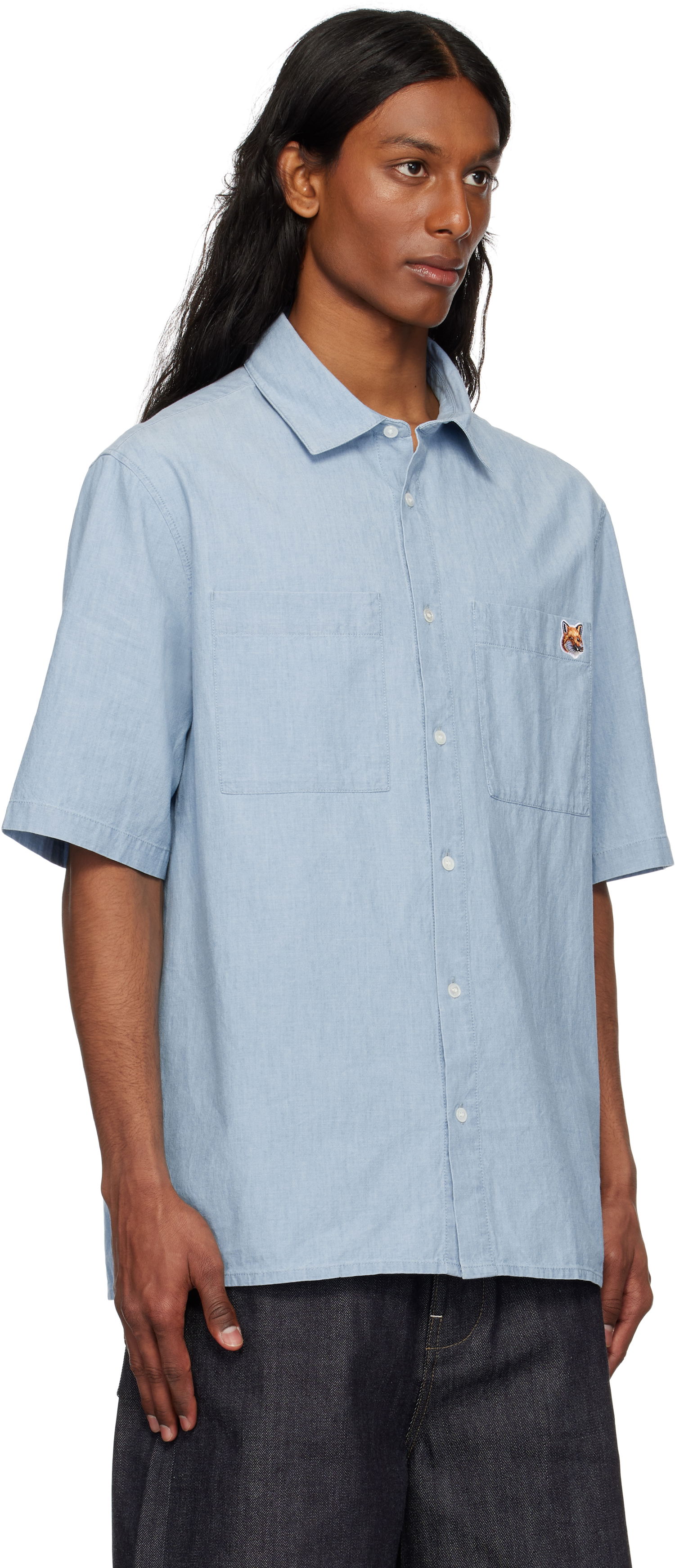 Skjorta MAISON KITSUNÉ Maison Kitsuné Relaxed Short Sleeve Shirt Blå | OM00424WC5006, 1
