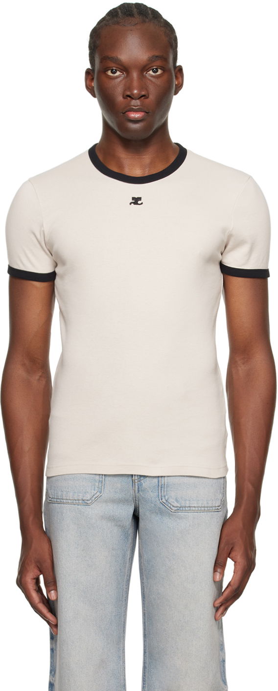 T-shirt Courrèges Contrast Trim T-Shirt Beige | 123JTS020JS0070, 0