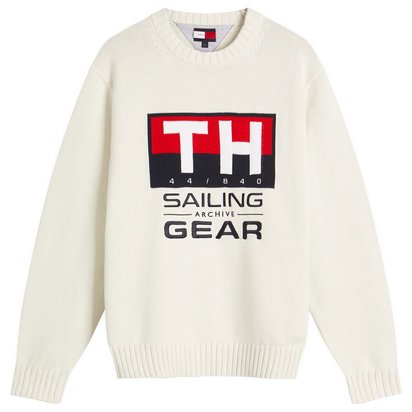 Sweater Tommy Hilfiger Tommy Jeans Men's Sailing Crewneck Knit Sweater Vit | MN0MN00017YBI