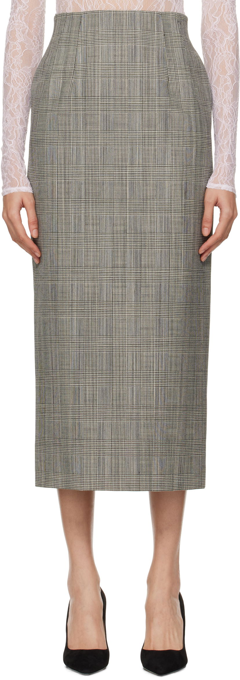 Kjol WARDROBE.NYC Houndstooth Print Contour Midi Skirt Grå | W3003F24PW