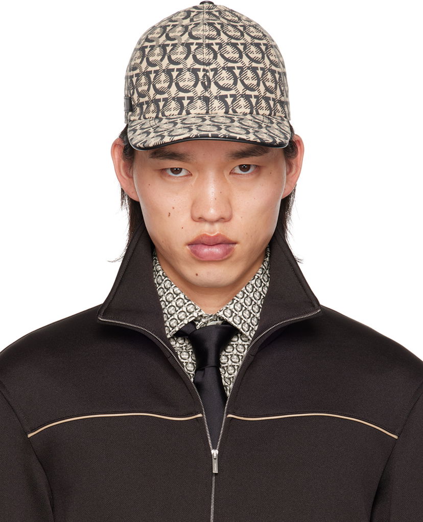 Keps FERRAGAMO Off-White & Gray Gancini Baseball Cap Beige | 725868