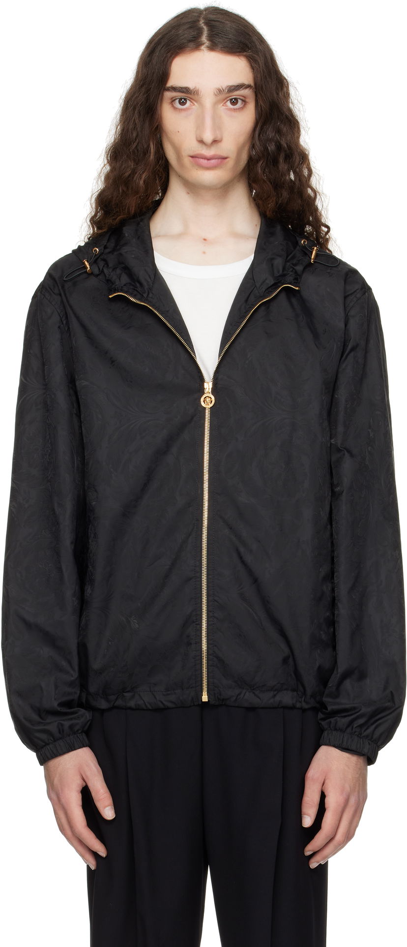Vindjacka Versace Versace Barocco Jacquard Windbreaker Jacket Svart | 1019895_1A15005