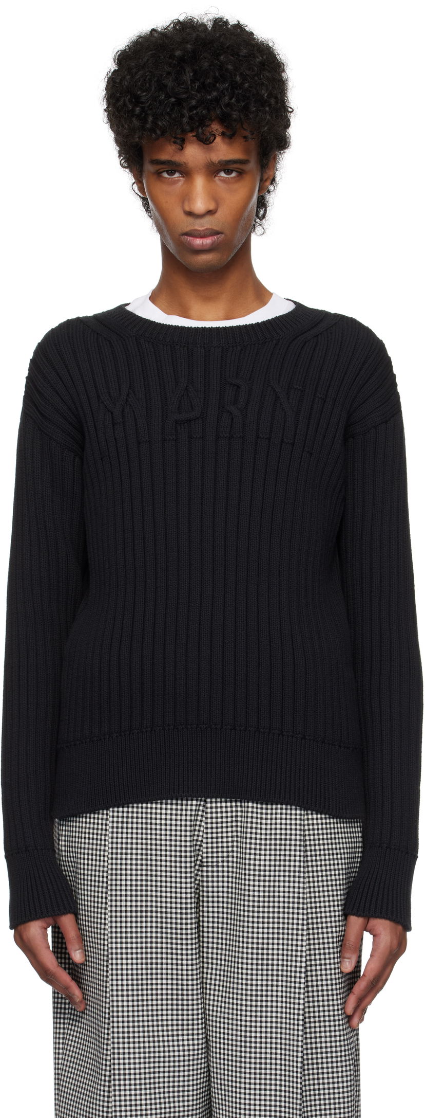 Sweater Marni Marni Cable Logo Crewneck Sweater Svart | GCMG0430A0 UFC950