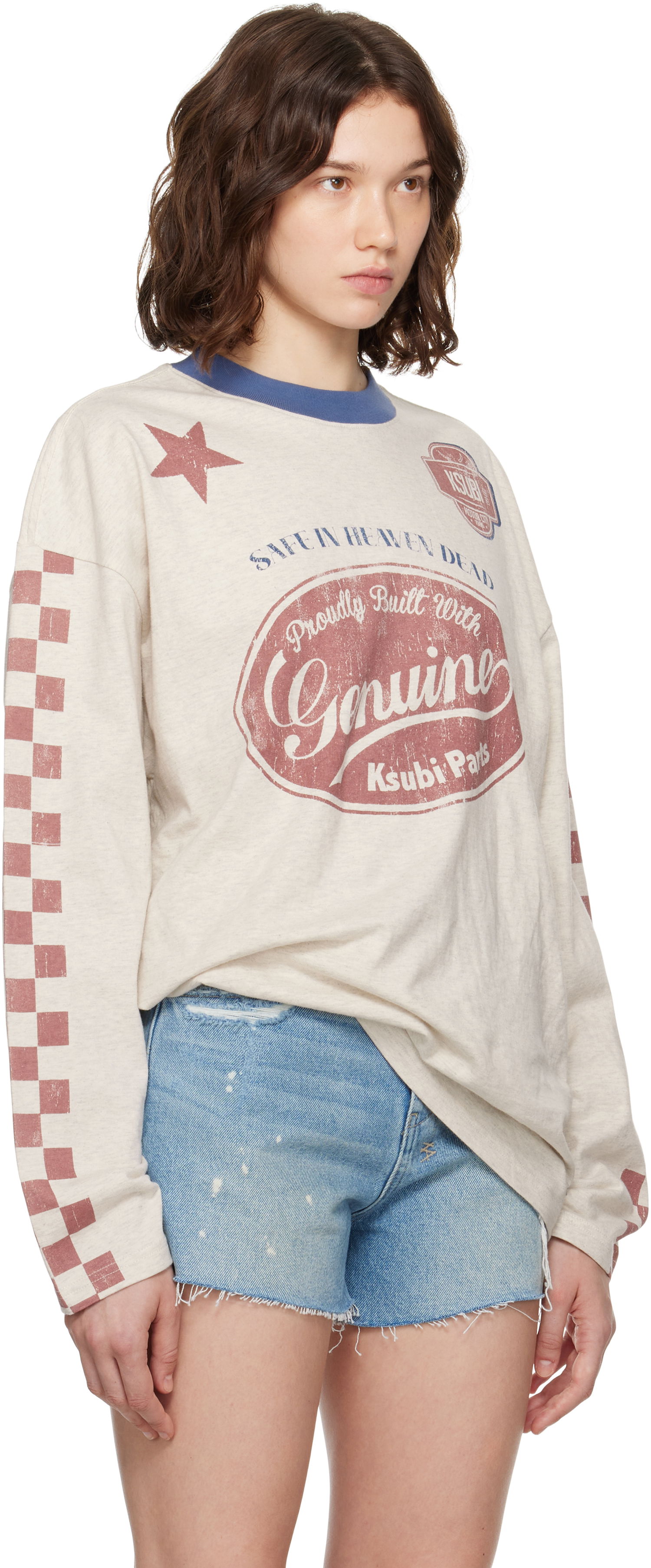 T-shirt Ksubi Ksubi Pitt Lane Boyfriend Long Sleeve T-Shirt Beige | WPF25TE006, 1