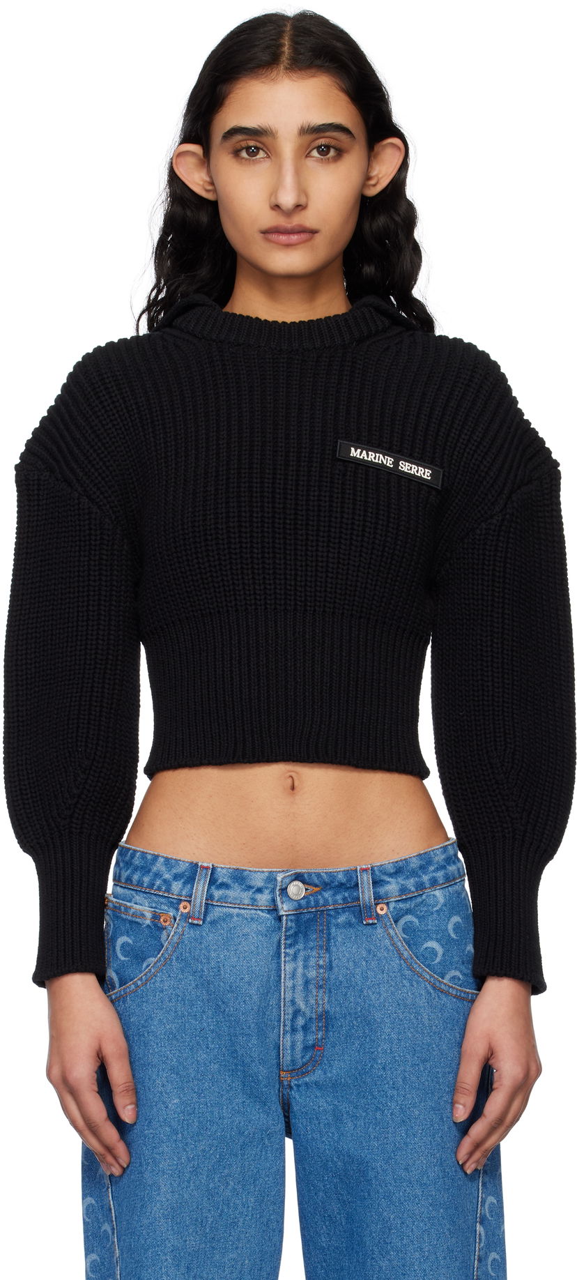 Sweater Marine Serre Marine Serre Half Cardigan Knit Sweater Svart | WTK027A CKNI0529