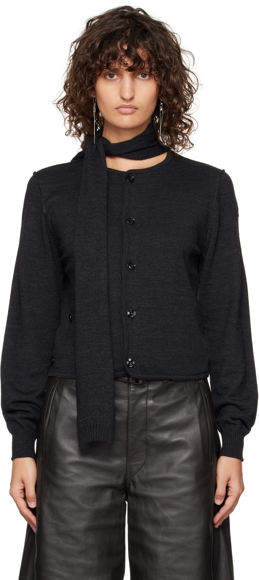 Sweater LEMAIRE LEMAIRE Cardigan With Scarf Svart | TO1251 LK087
