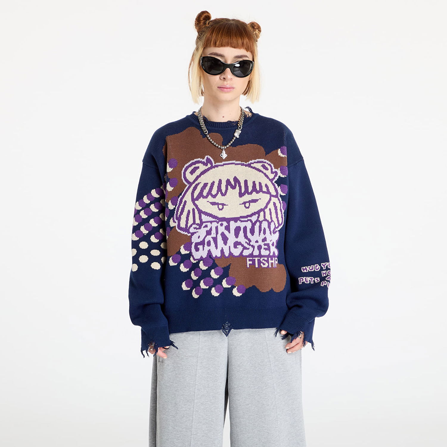 Sweater Footshop Spiritual Gangster Print Crewneck Blå | FTSHP_392, 1